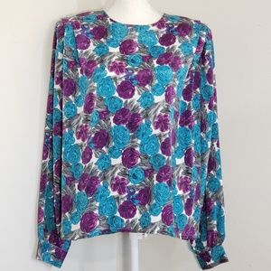 ⚓⚓⚓ Vintage Xtrovert LS Rose Print Blouse